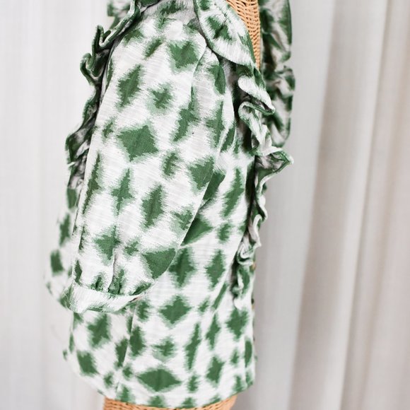 Sezane Green Tapestry Puff Sleeve Blouse - Picture 5 of 6